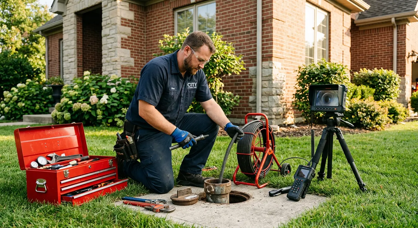 Sewer specialist with camera equipment servicing a cleanout in Deerpark